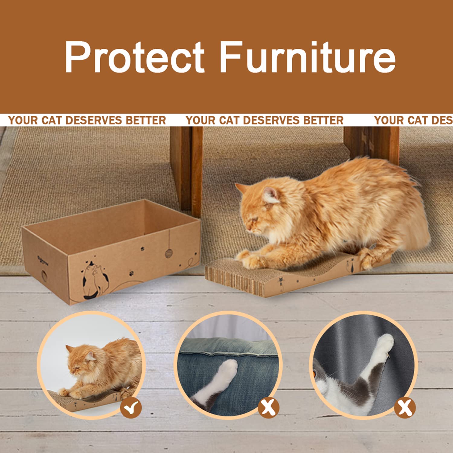 RUBMEOW Cat Scratcher Cardboard Scratch Pad Box for Indoor Pad
