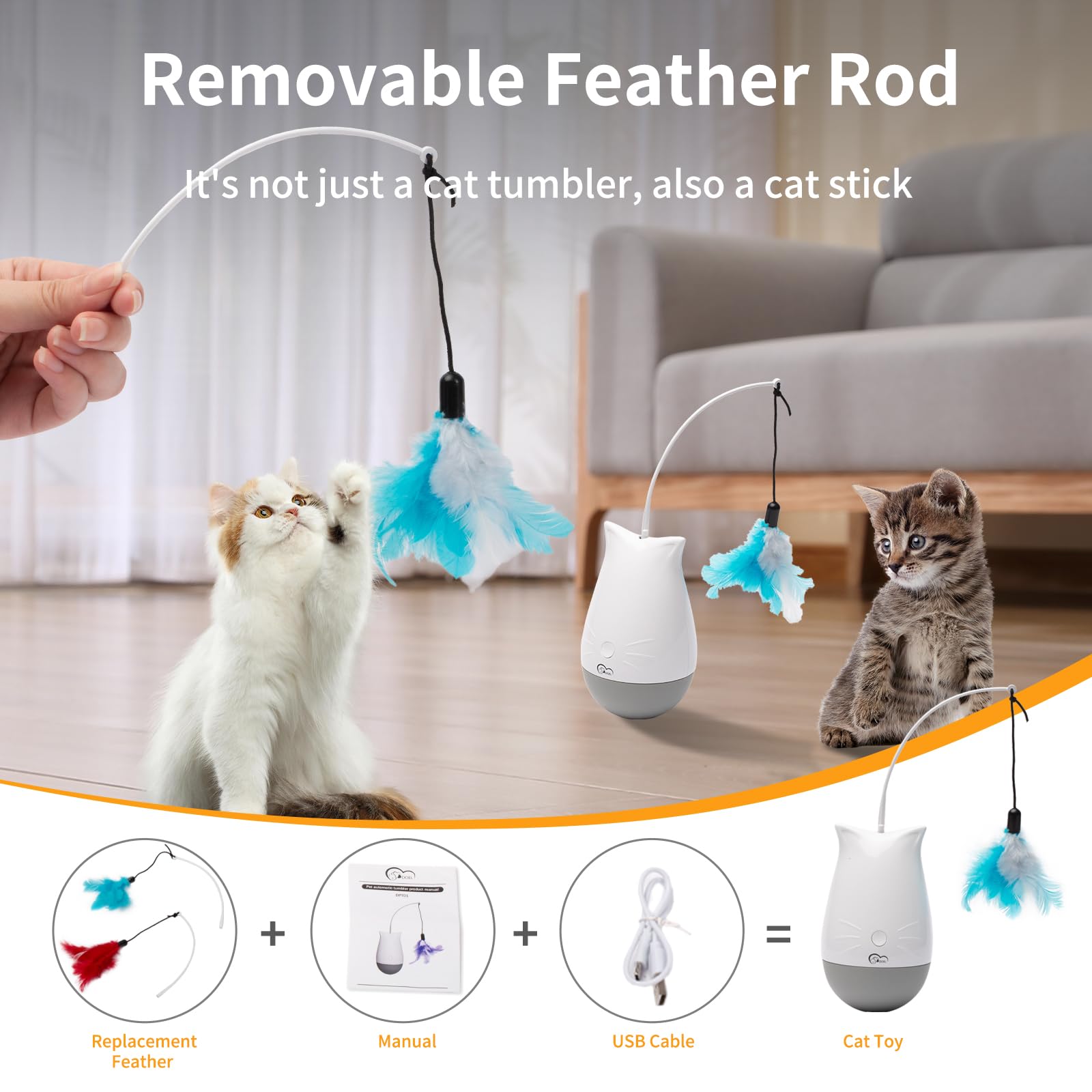 DOEL Cat Toys Interactive for Indoor, Rechargeable Automatic Wand