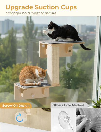 Pecute Double Cat Shelves with Scratching Post for Wall and Window Bed