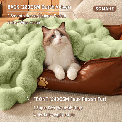 SOMAHE Self-Warming Cat Blanket, Dual-Side Plush Sherpa Throw Bed