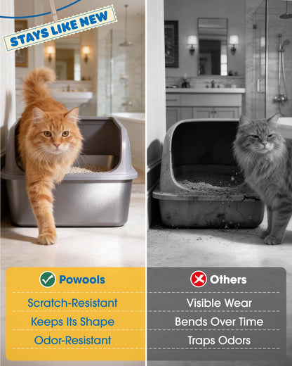 Powools Stainless Steel Cat Litter Box, Metal Litter Box with Box