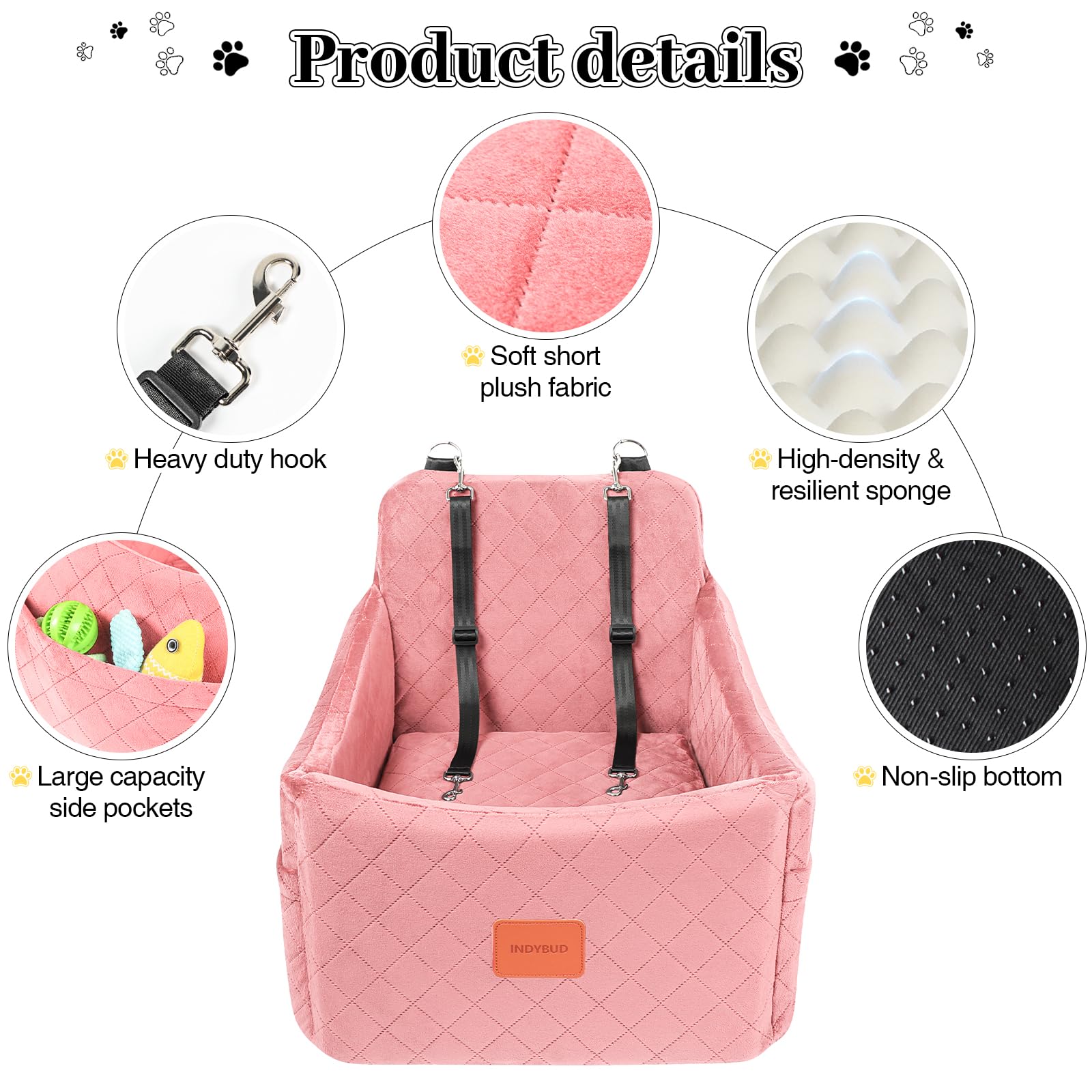 INDYBUD Dog Booster Car Seat for Dogs up to Safety Pet Car Seats Seat