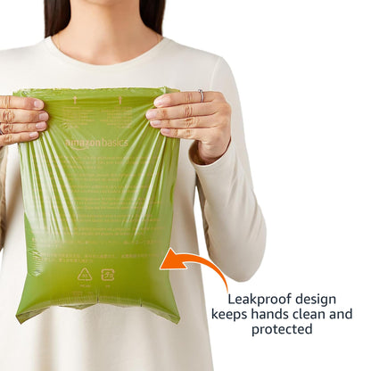 Amazon Basics Leak Proof Dog Poop Bags with Dispenser and Leash Clip