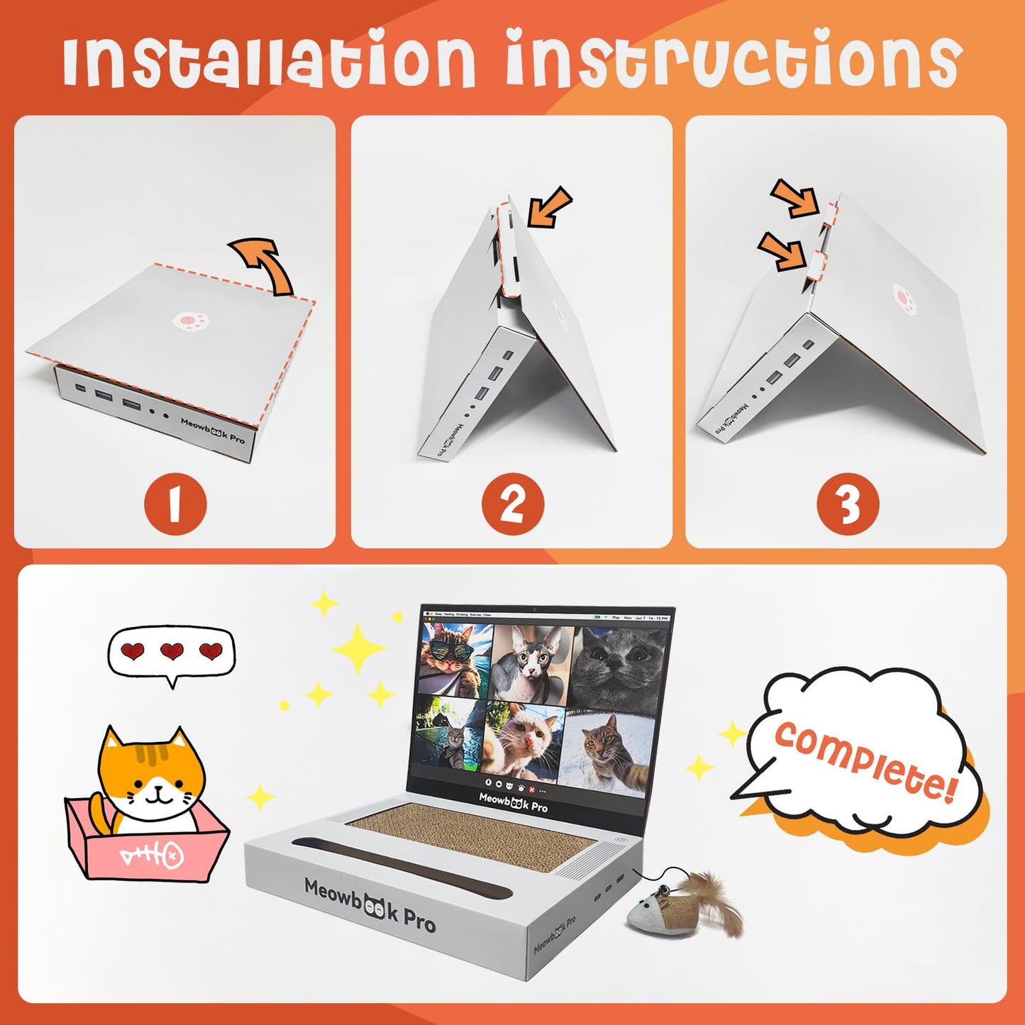 Cat Scratcher Laptop Cat Toy with 'Mouse' Jingle Ball, Stickers Pad