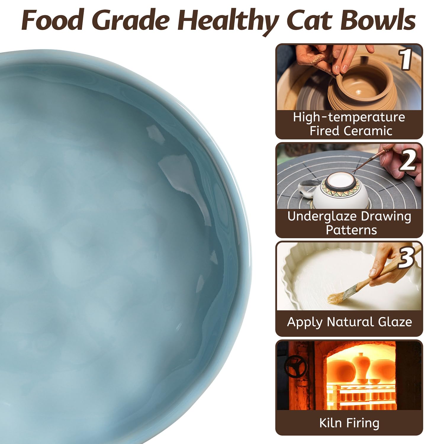 WROSWT Non-Slip Cat Food Bowl,Healthy Ceramic Cats Bowls with Set
