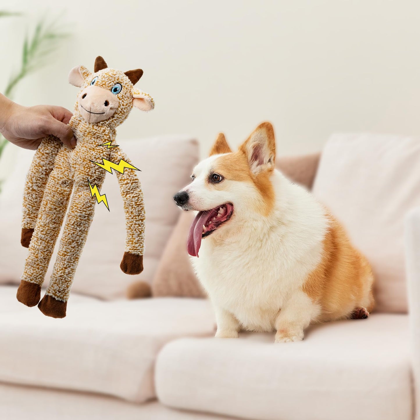 BUYPOW Easter Rabbit No Stuffing Dog Toys for Large Dogs, Plush