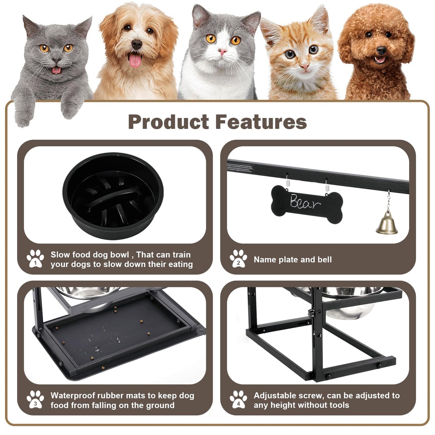 Elevated Dog Bowls with Slow Feeder for Large Dogs Adjustable Mat