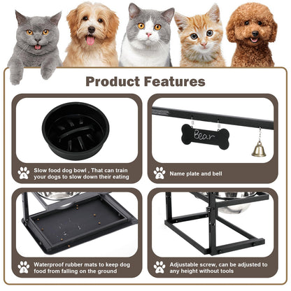 Elevated Dog Bowls with Slow Feeder for Large Dogs Adjustable Mat