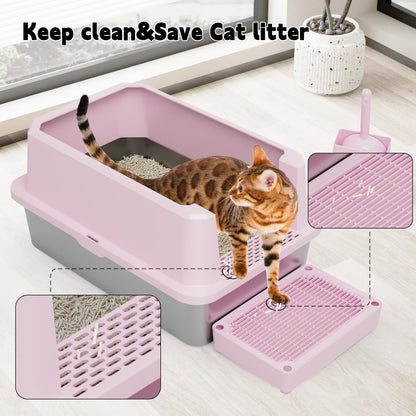 RIZZARI Large Cat Litter Box: Heavy-Duty 304 Stainless Steel Litter