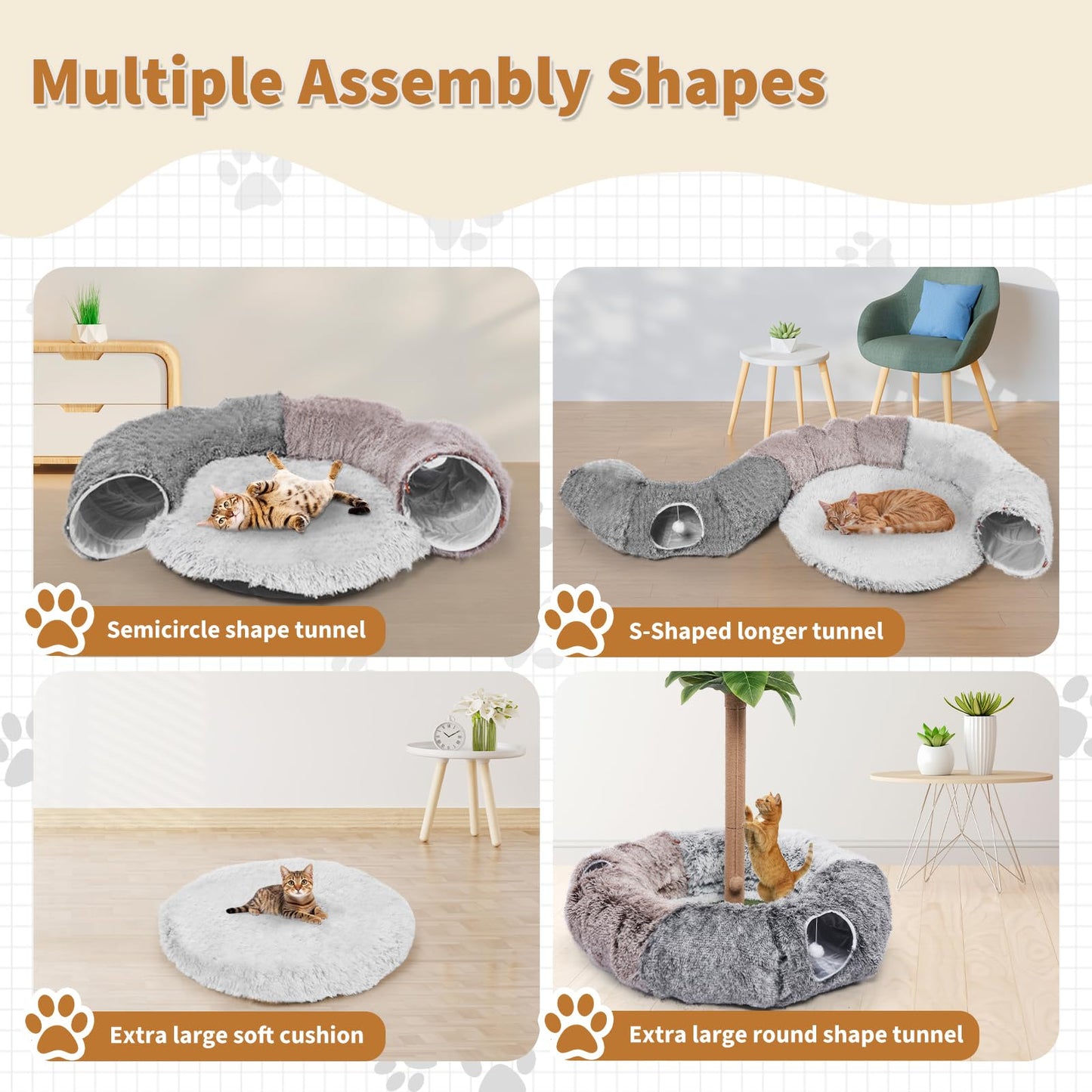 Odoland Large Cats Tunnels for Indoor Cats Fluffy Warm Cat Bed