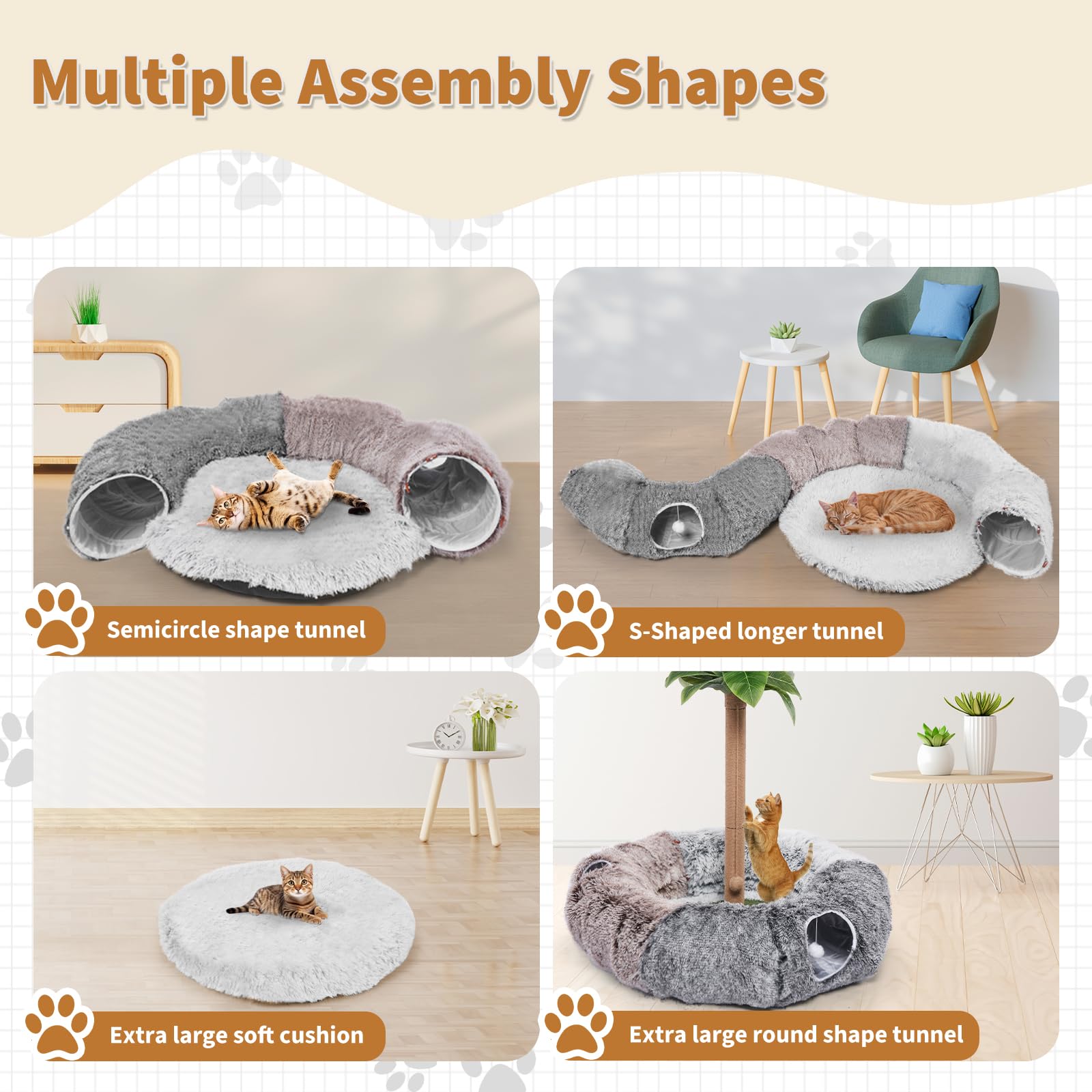 Odoland Large Cats Tunnels for Indoor Cats Fluffy Warm Cat Bed