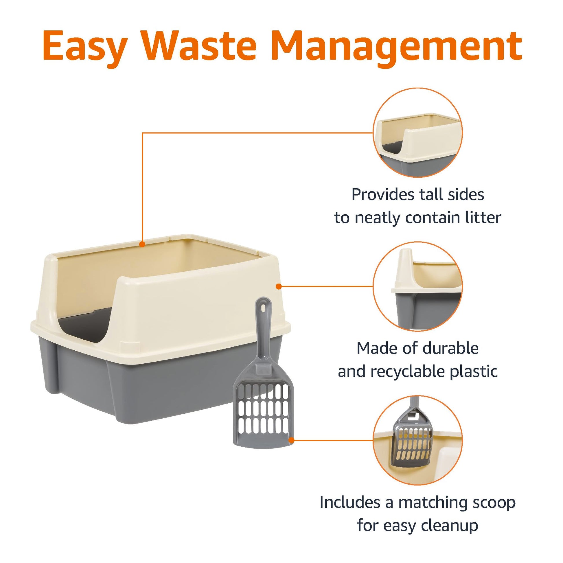 Amazon Basics Large Cat Litter Box with High Sides, Open Top for Box