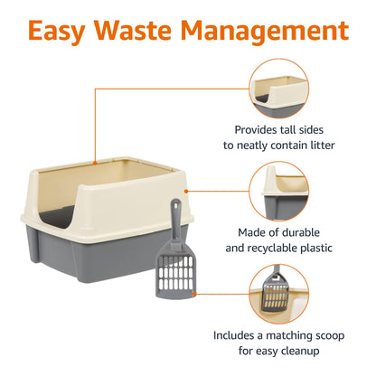 Amazon Basics Large Cat Litter Box with High Sides, Open Top for Box
