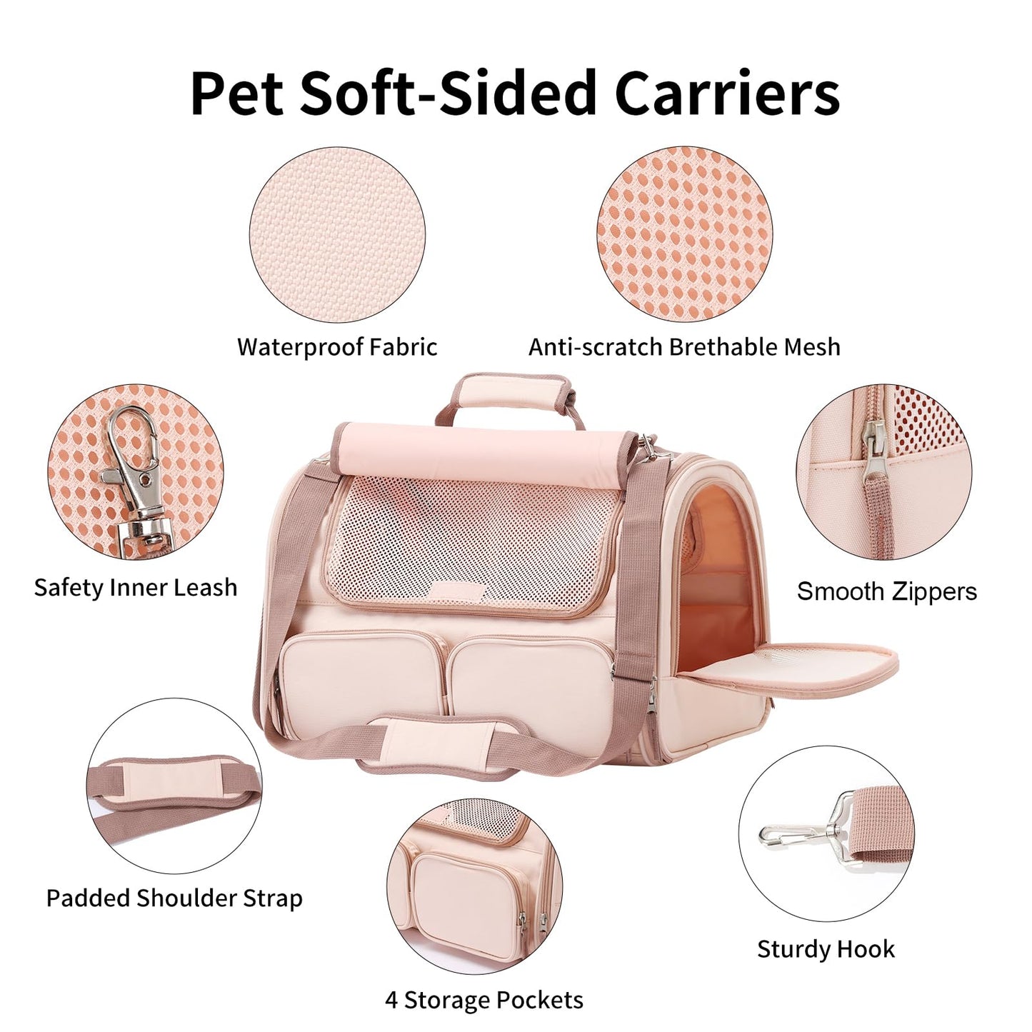 FUKUMARU Cat Carrier, 4 Mesh Windows Small Dog Carrier, 4 Storage Bag