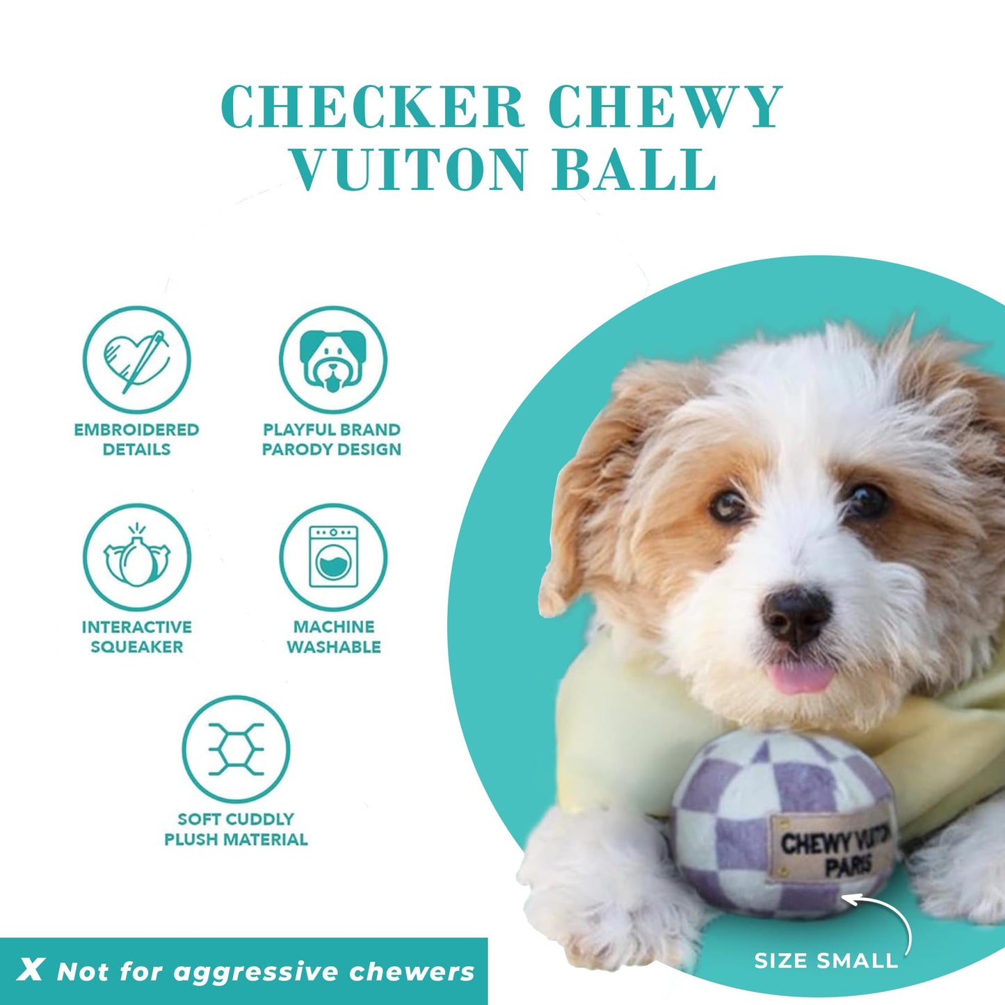 Haute Diggity Dog Chewy Vuiton Ball Plush Squeaky Dog Toy