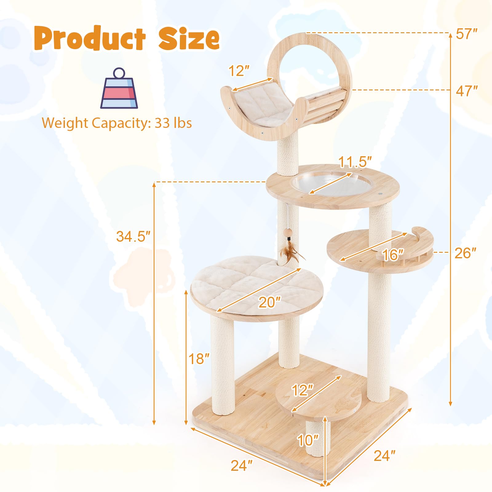 Tangkula Solid Wood Cat Tree, 4-in-1 Building Block Large Cat Toy