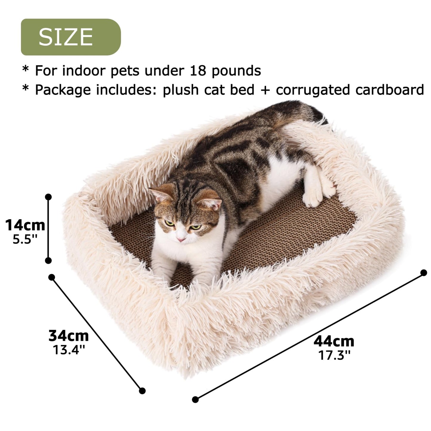 TIGOADT Fluffy Cat Scratcher Lounge Box with Removable Toy