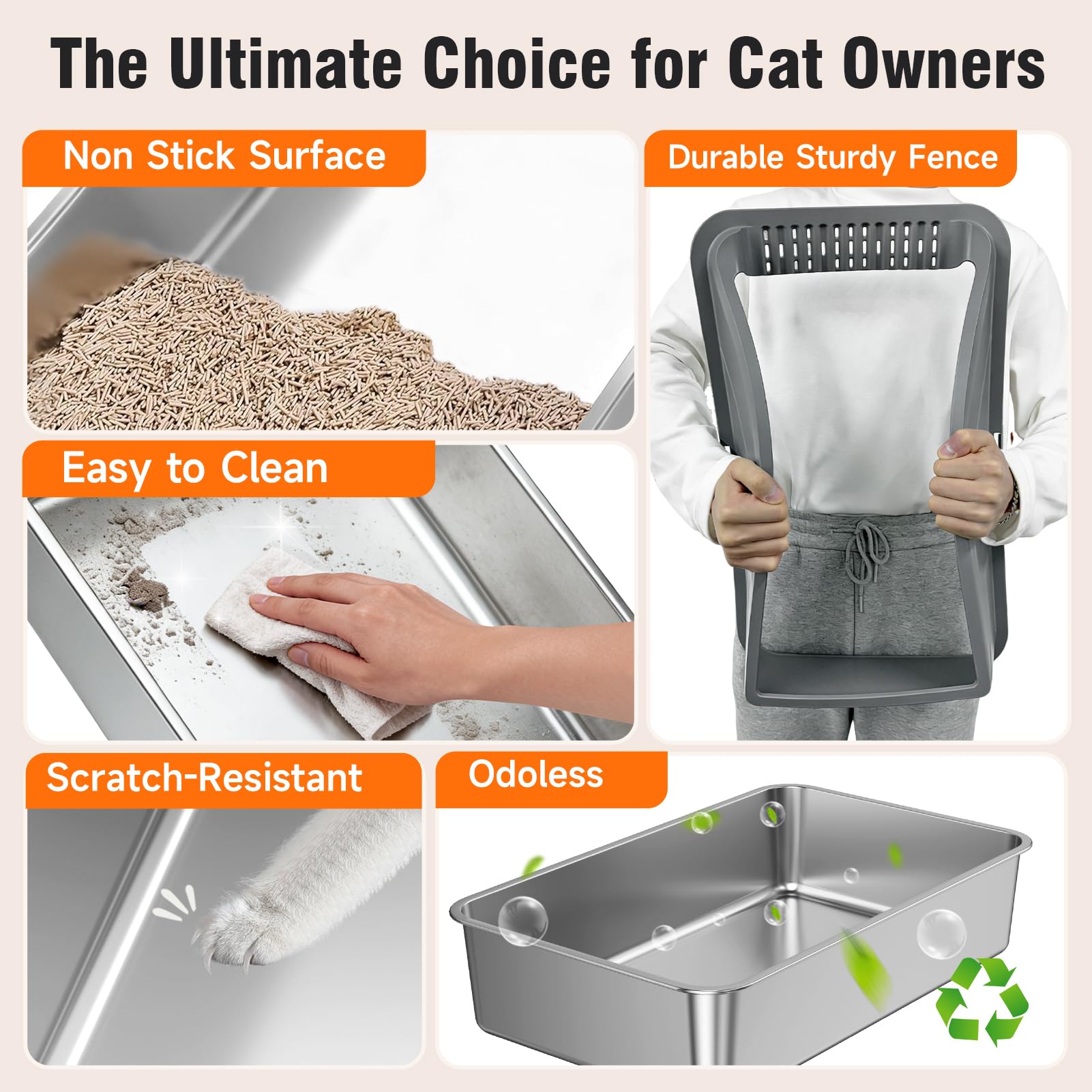 2PACK Stainless Steel Litter Boxes, Extra Large XL Odor Free Metal Box