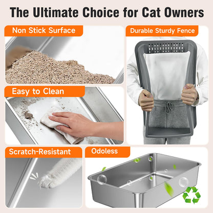 2PACK Stainless Steel Litter Boxes, Extra Large XL Odor Free Metal Box