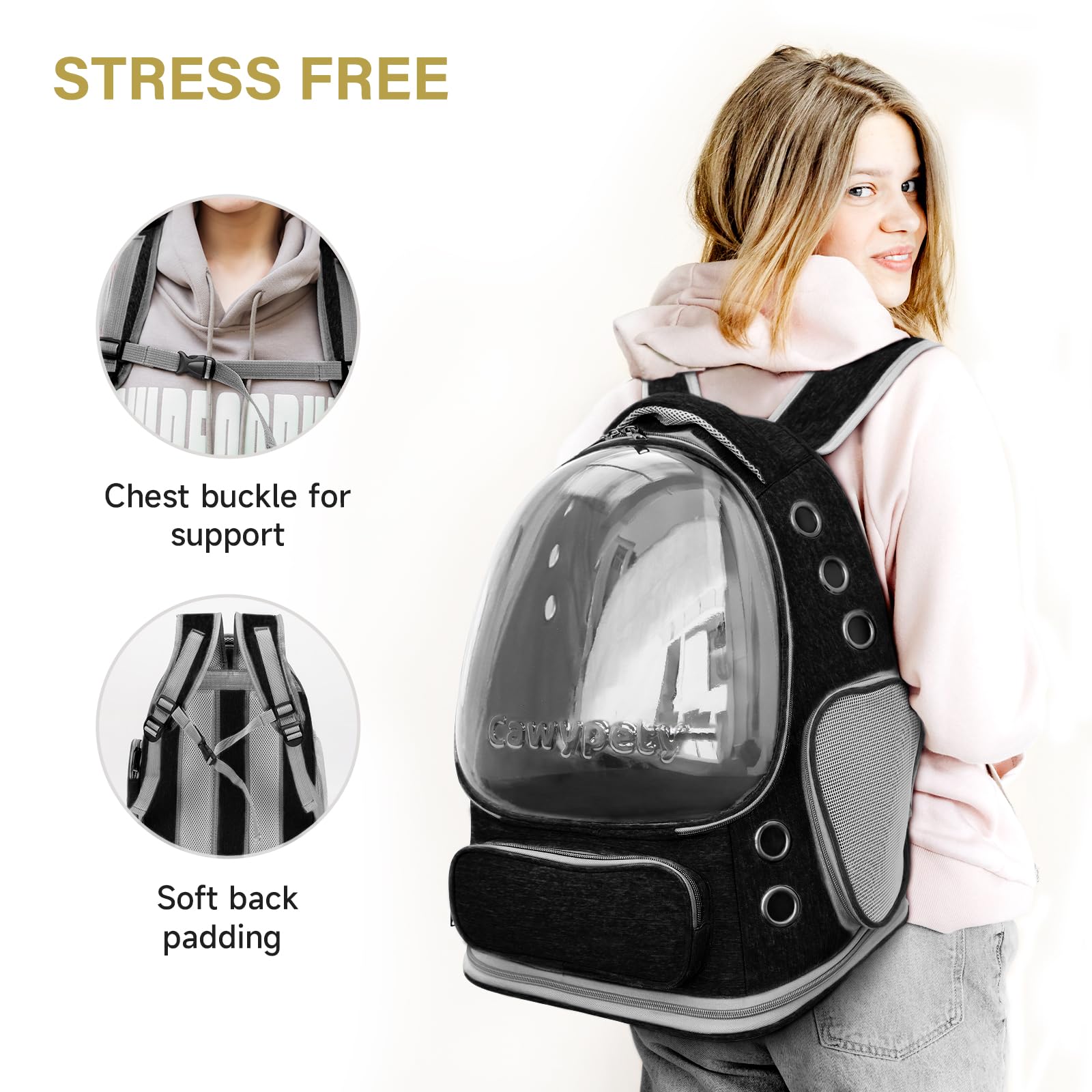 Cawypety Cat Backpack Carrier, Breathable Cat Carrier Large Carrier