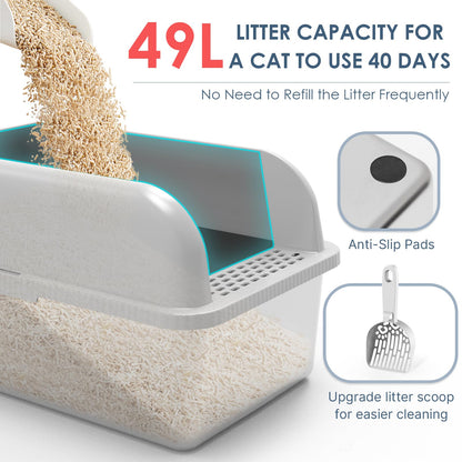 Suzzipaws 8" Deep Stainless Steel Cat Litter Box with Lid Extra Box