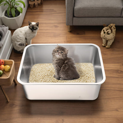 Stainless Steel Cat Litter Box Small Litter Pan for Cats, Rabbits, Box