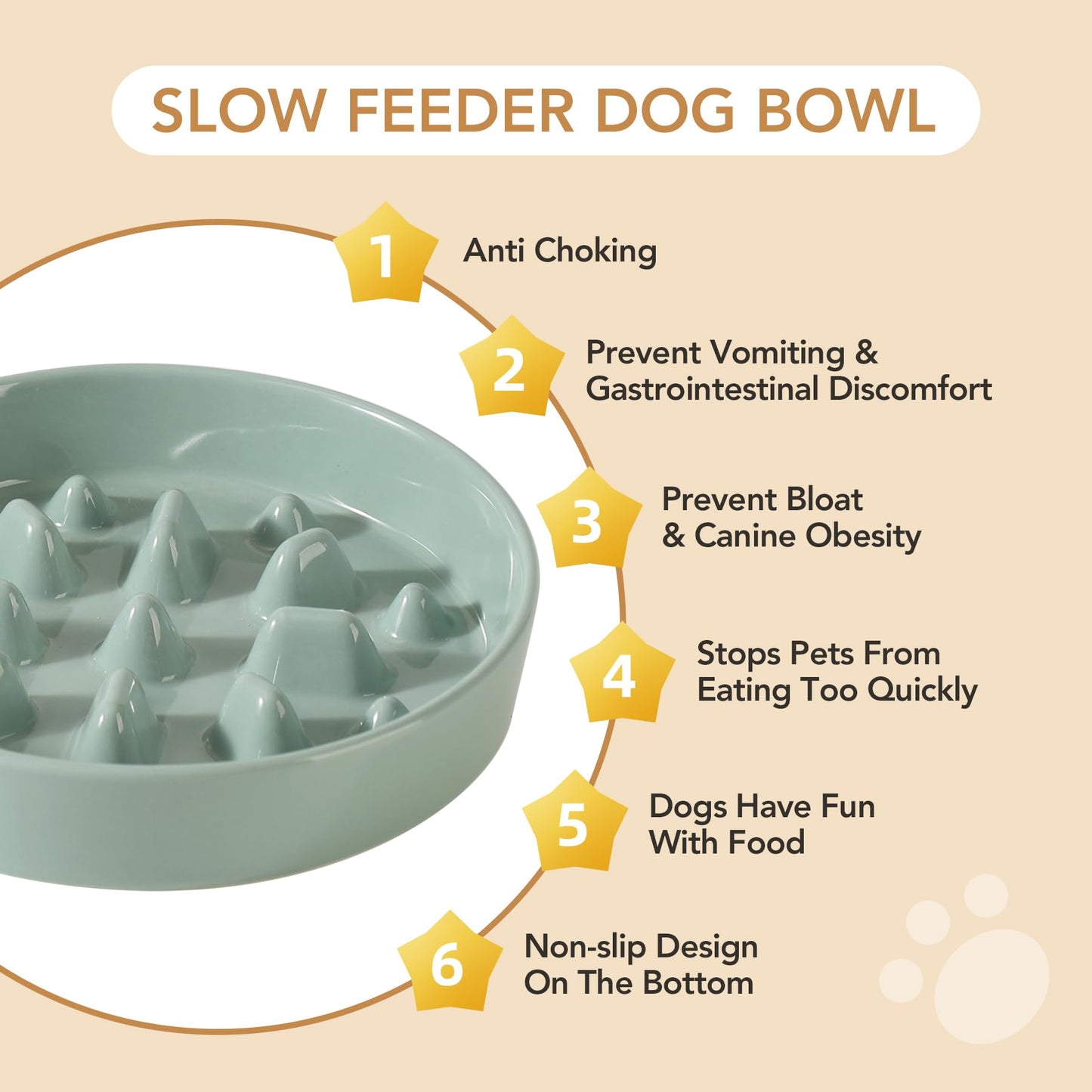 Havniva Ceramic Raised Slow Feeder Dog Bowl Set, Elevated Bowl