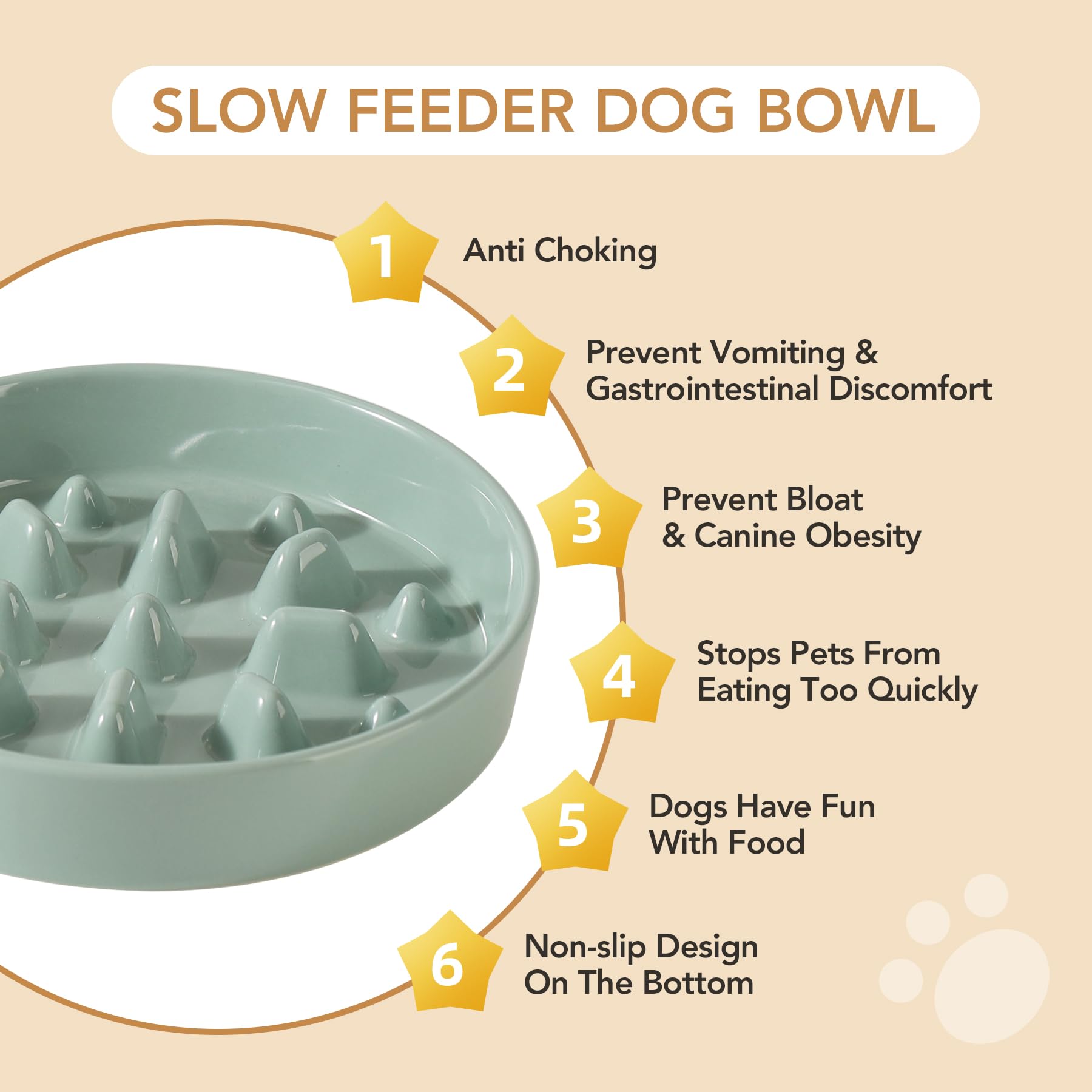 Havniva Ceramic Raised Slow Feeder Dog Bowl Set, Elevated Bowl