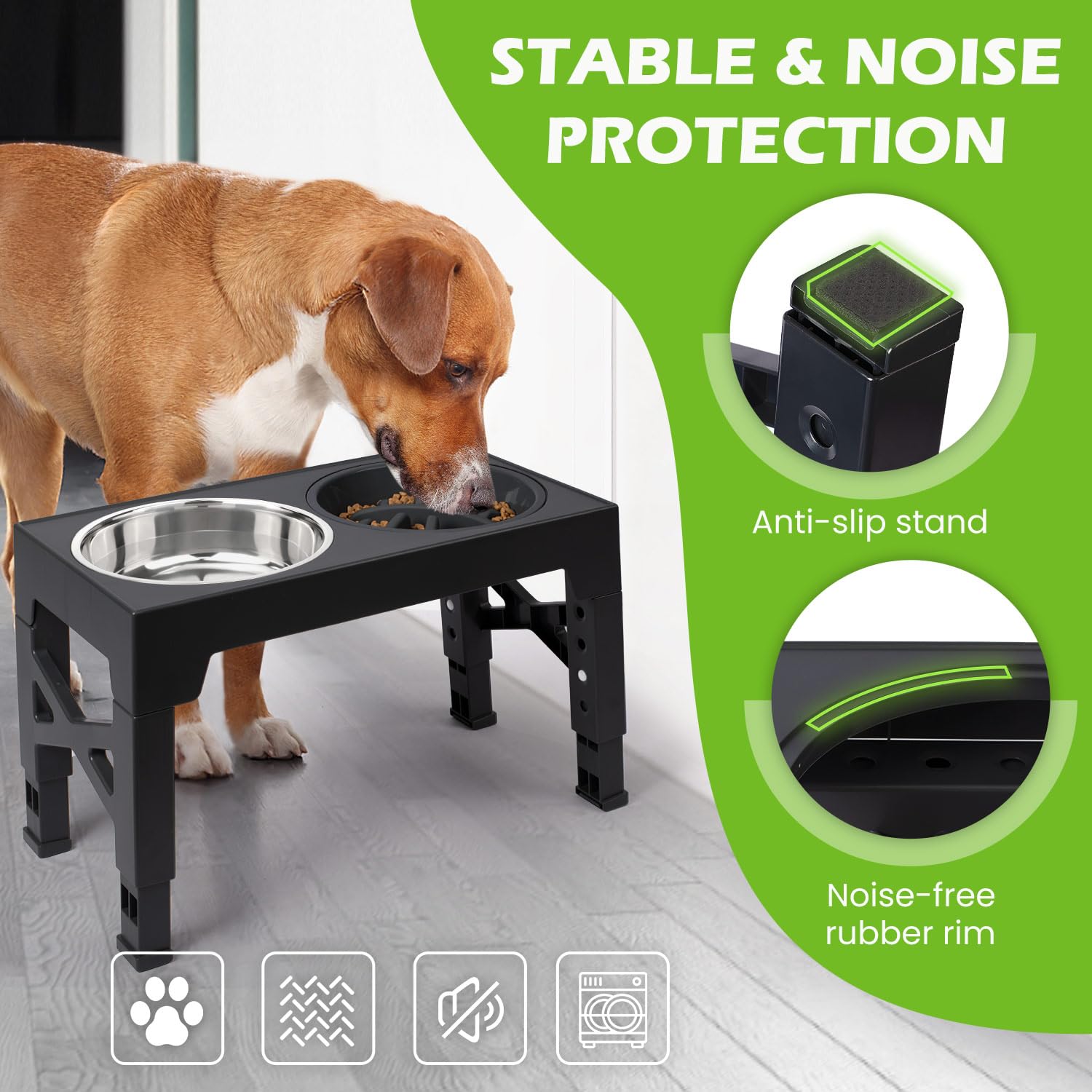Heeyoo Elevated Dog Bowls 5 Adjustable Heights Stand, 2 Feeder