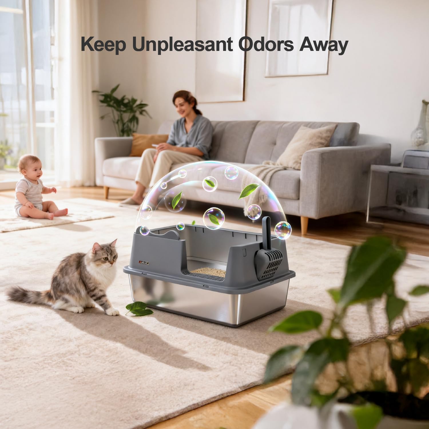 Stainless Steel Cat Litter Box, Open Top High-Sided Metal Litter Box