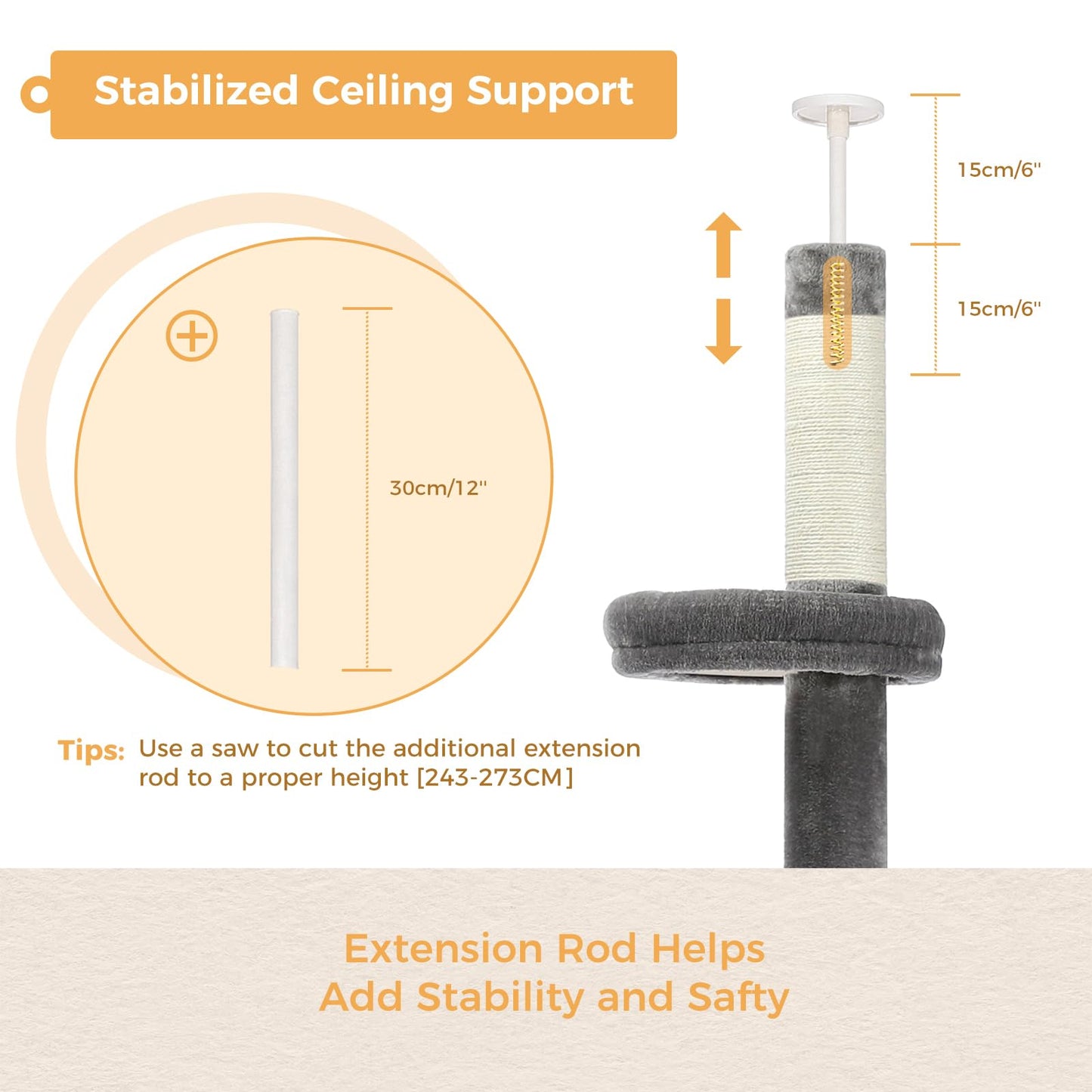 PETEPELA Cat Tower 5-Tier Floor to Ceiling Cat Tree Height(95
