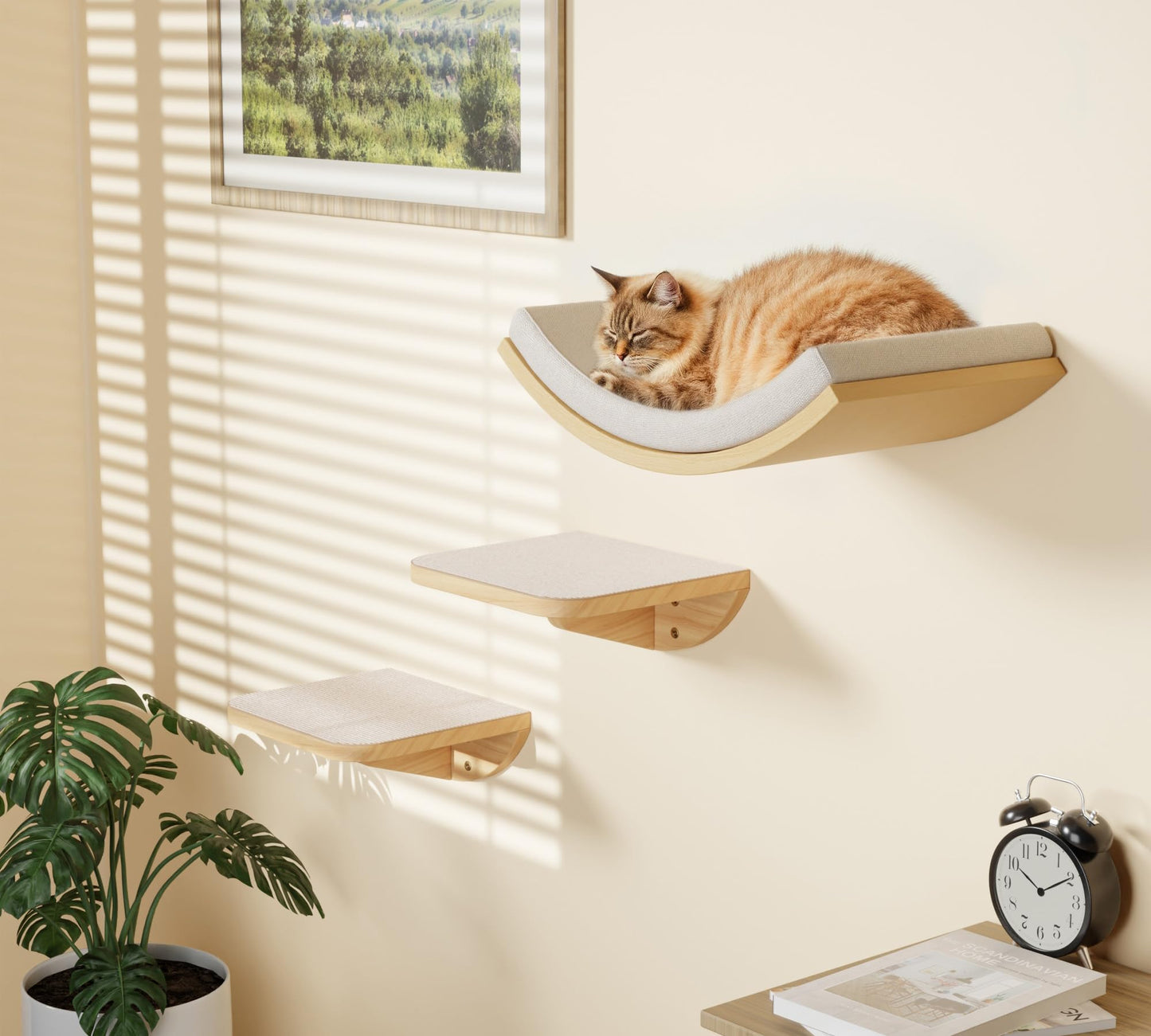 Cat Wall Shelf with Curved Hammock Bed, Wall Mounted Cat Perch Bed