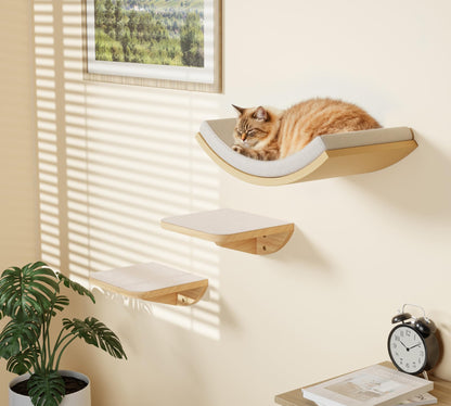 Cat Wall Shelf with Curved Hammock Bed, Wall Mounted Cat Perch Bed