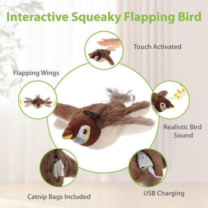 Gigwi PETGEEK Flapping Bird Cat Toy, Interactive Simulated Catnip