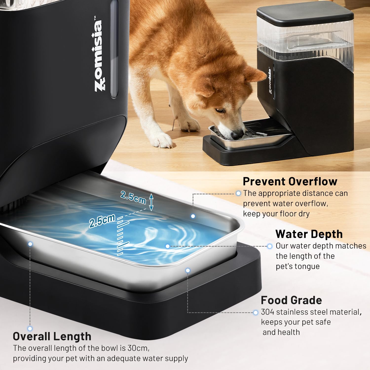 ZOMISIA Gravity Cat Water Dispenser with Stainless Steel Bowl