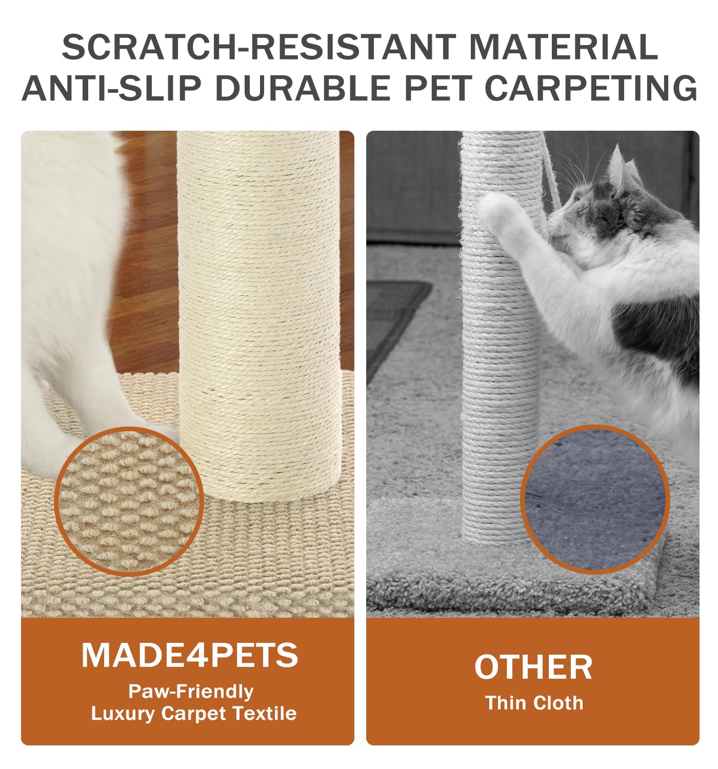 Made4Pets Tall Cat Scratching Post, Heavy Duty and Thicker Posts