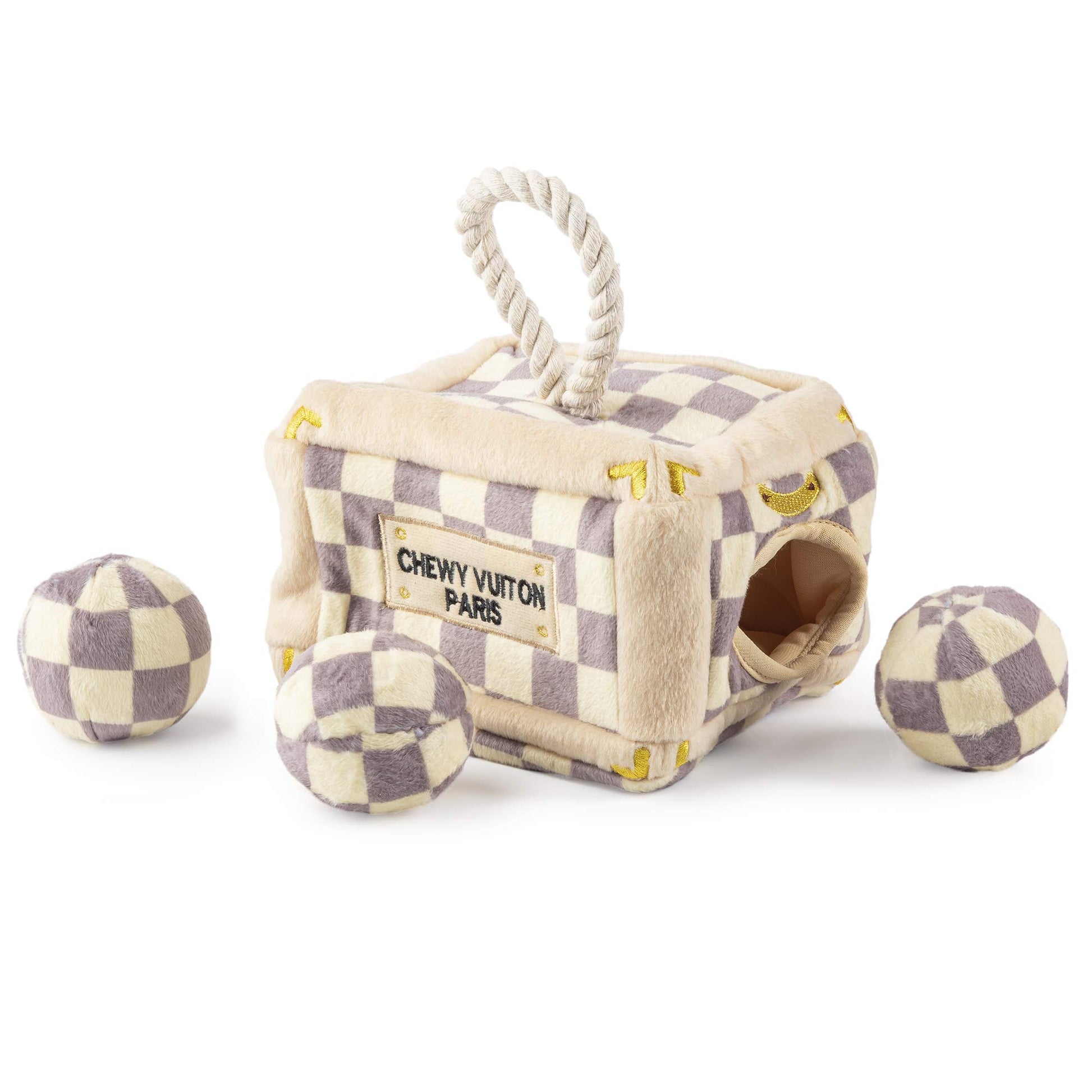 Haute Diggity Dog Chewy Vuiton Trunk Puzzle with 3 Plush Squeaky Plush