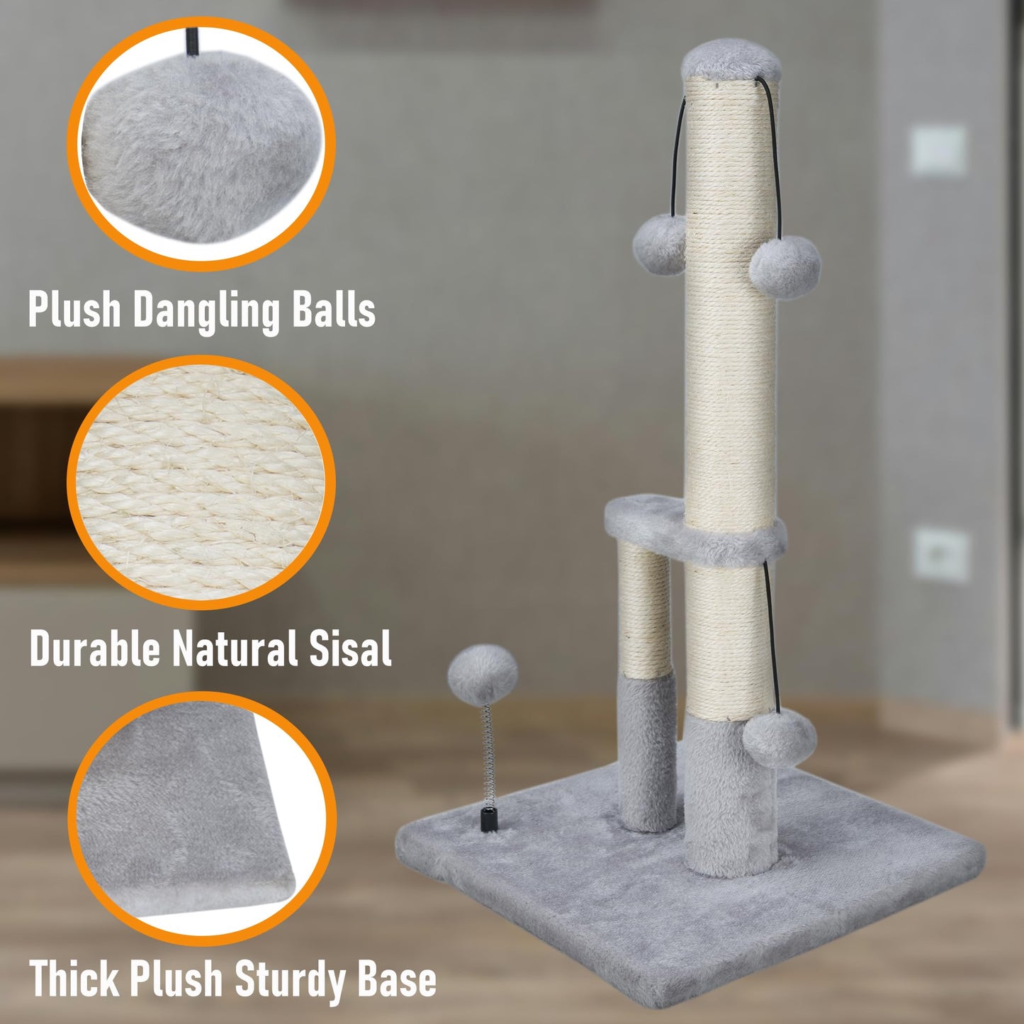 Dimaka Tall Cat Scratching Post, Double Lower Posts Extra Stable Posts