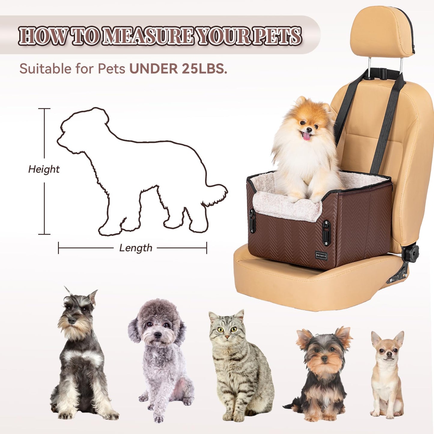 PETSFIT Car Seat for Dogs, Waterproof PU Leather Dog Car Seat