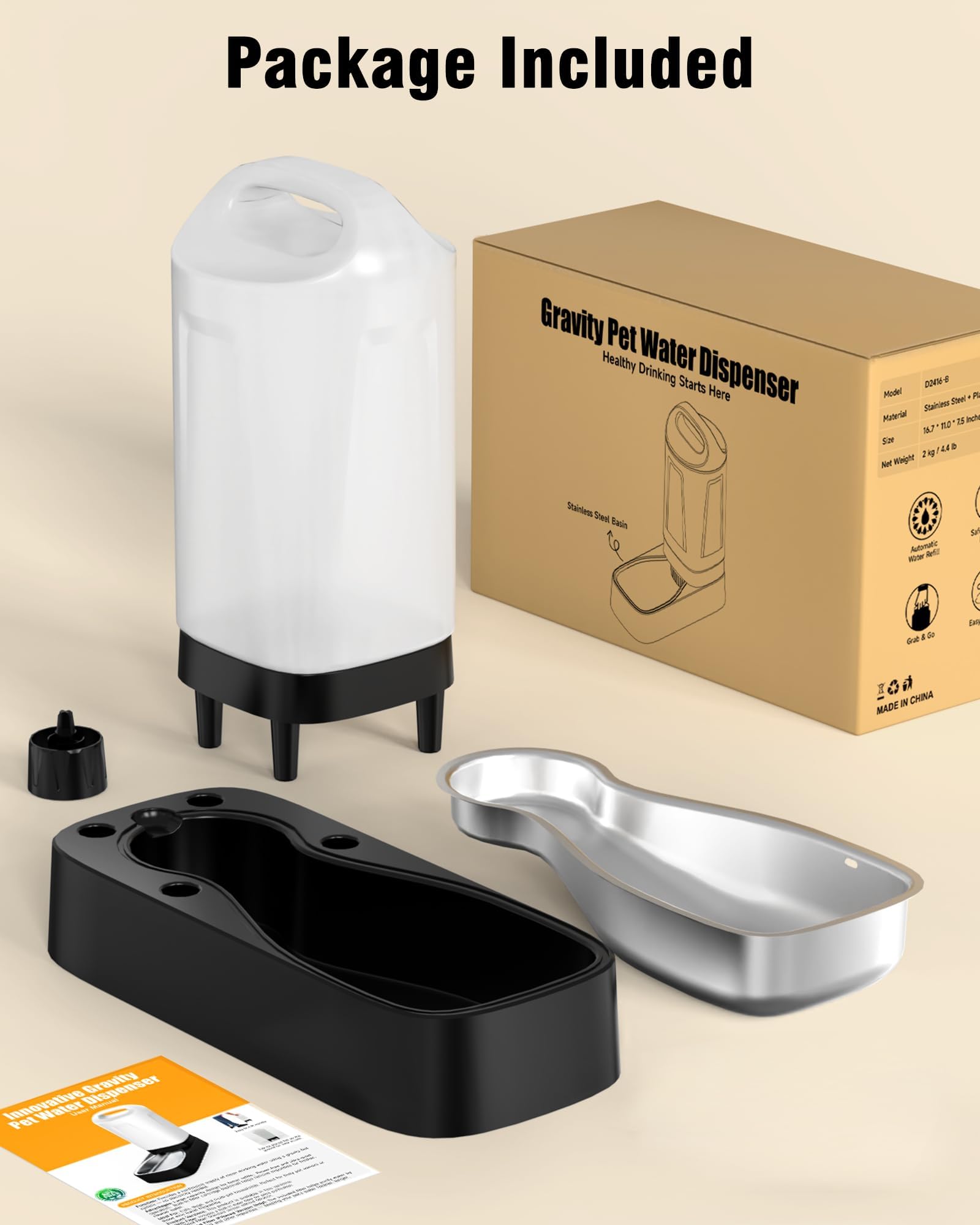 Automatic Dog Water Bowl Dispenser Stainless Steel Gravity Pet Bowl