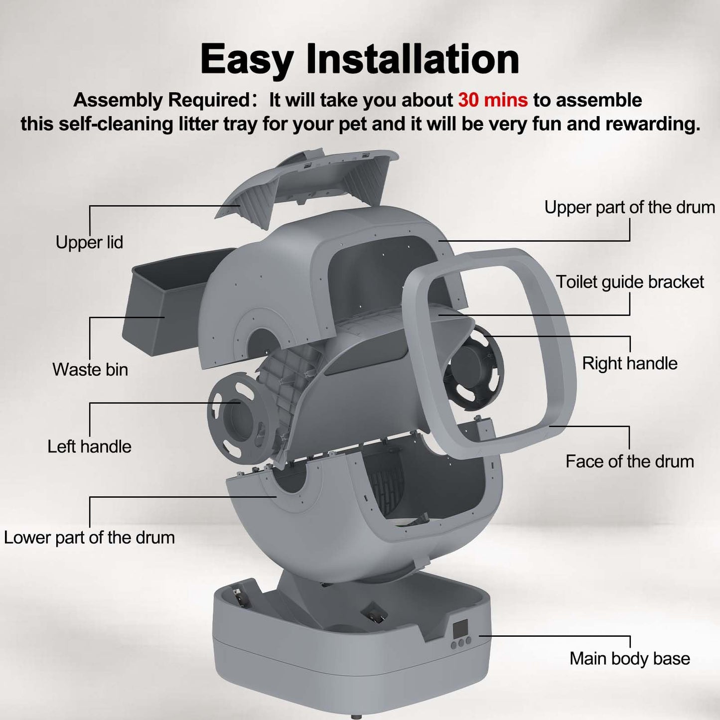 UPFAS Automatic Cat Litter Box Self Cleaning APP Control Weight Box
