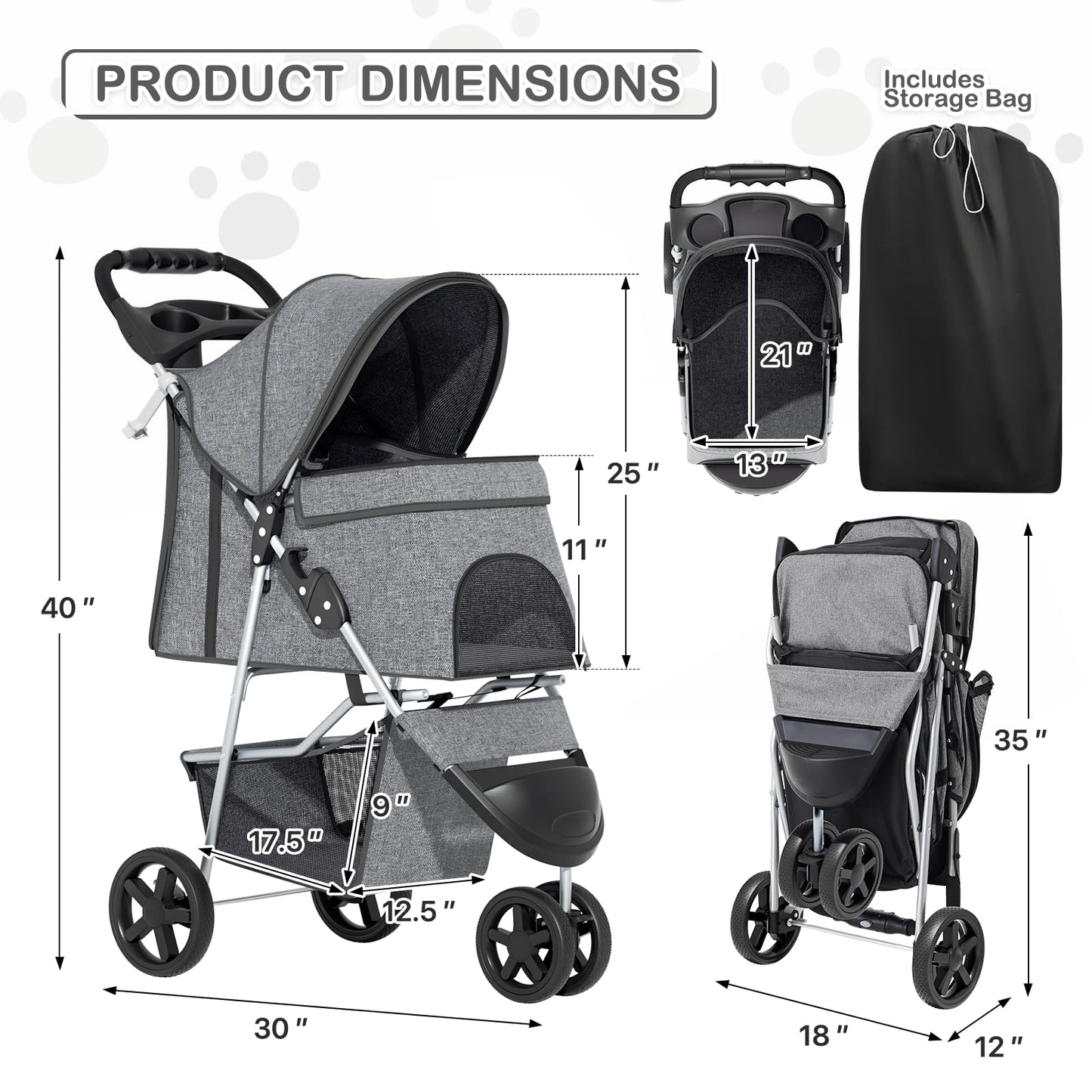 MoNiBloom 3 Wheels Pet Dog Cat Stroller