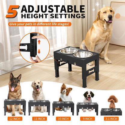 LAKIPETN Elevated Dog Bowls with Mat, Raised Dog Food Bowl Stand Mat