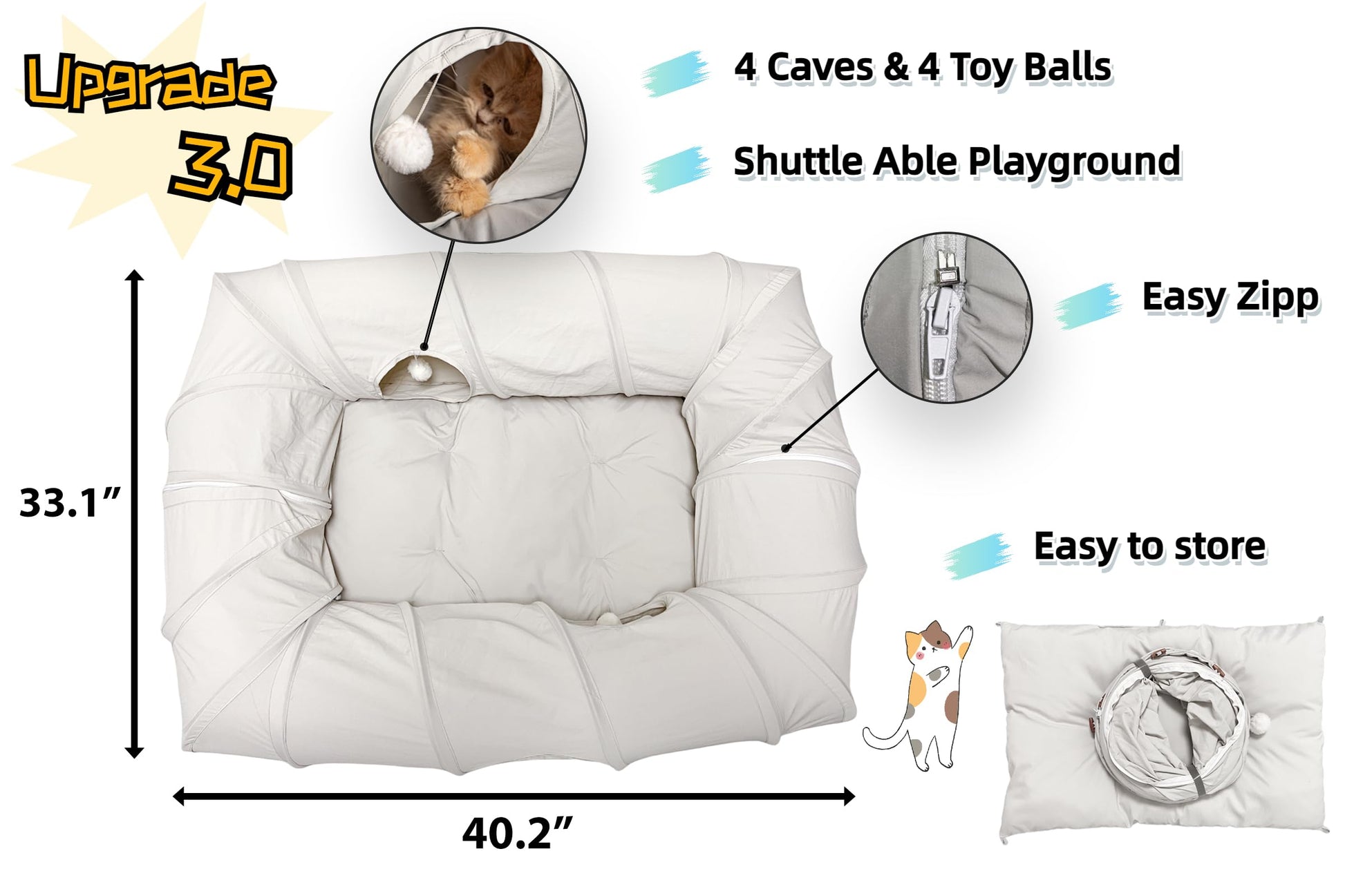 XxingSheep 4 Ways Shuttled XL Cat Tunnel Bed for Indoor Cats Bed