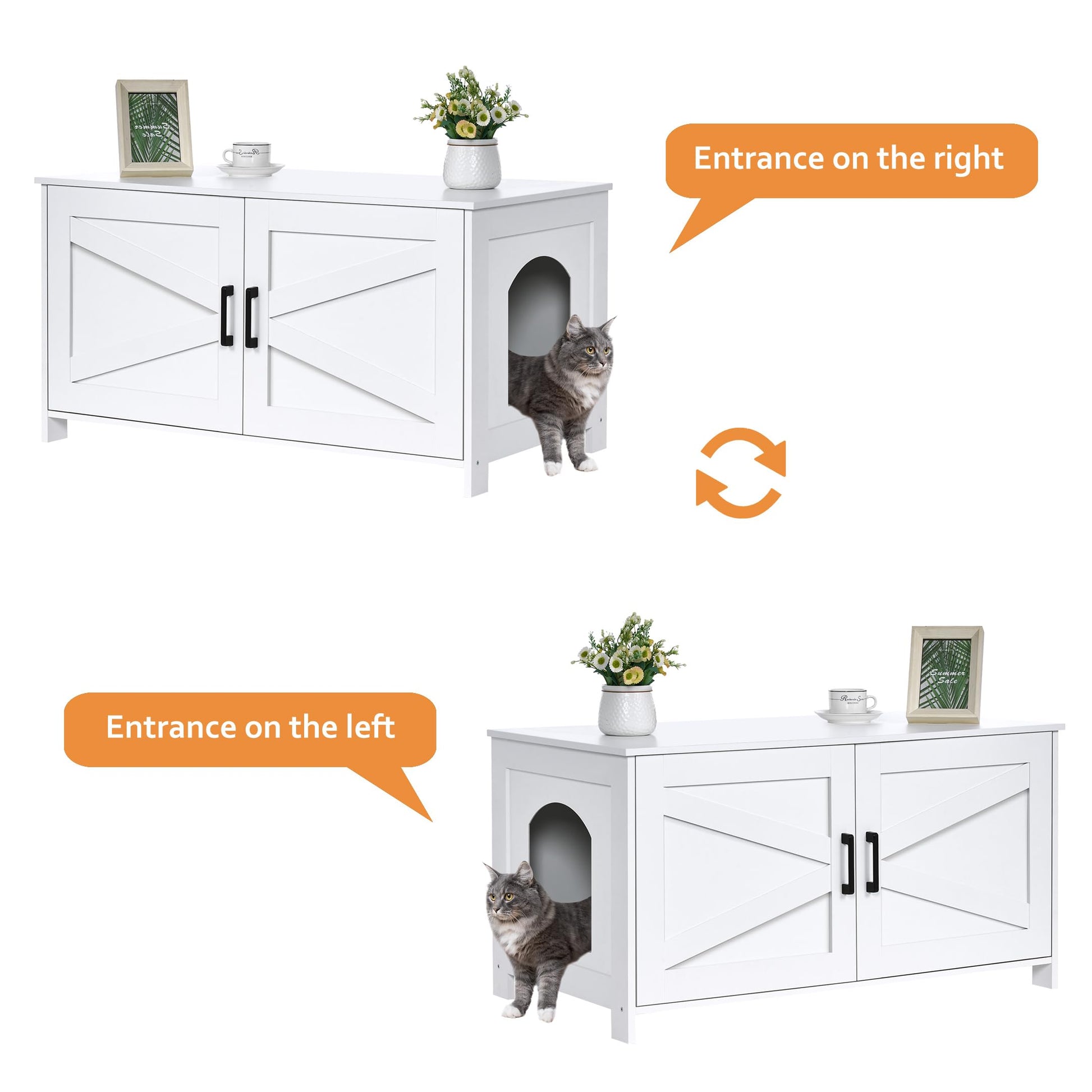Homhedy 39.4" L Cat Litter Box Enclosure, Pet House with Barn Door Box
