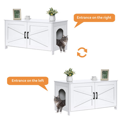 Homhedy 39.4" L Cat Litter Box Enclosure, Pet House with Barn Door Box
