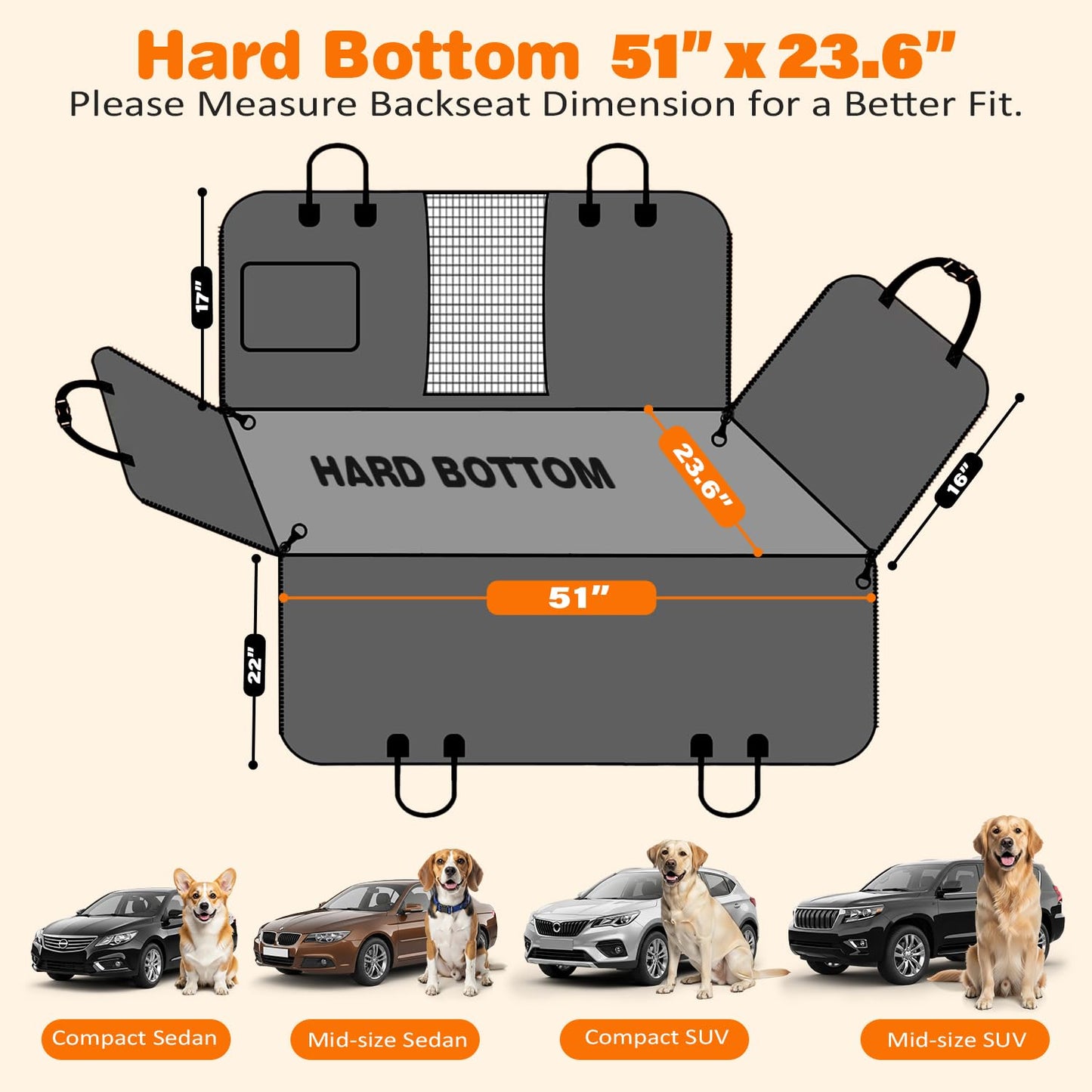 URPOWER PU Leather Backseat Extender for Dogs, Hard Bottom Dog Seat