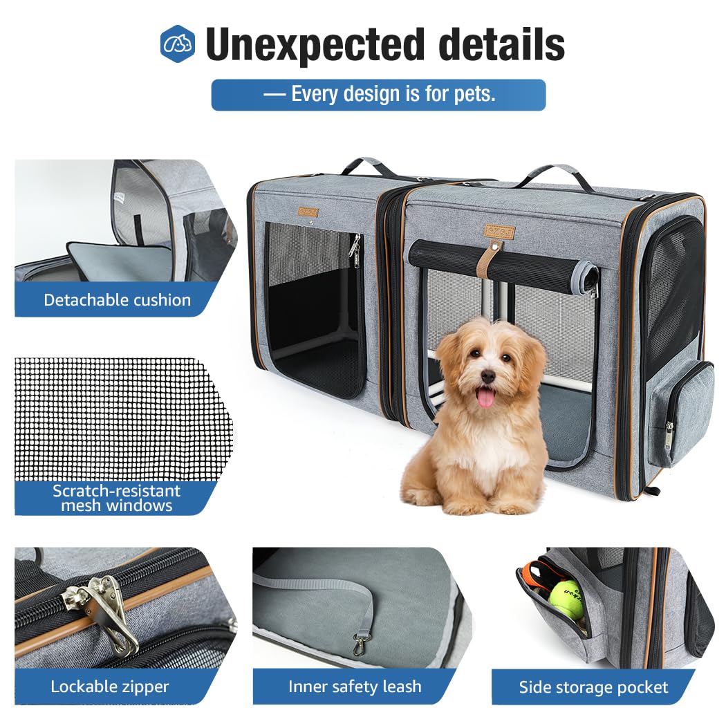 Lekereise Large Cat Carrier for 2 Cats, 2-in-1 Cat Travel Carrier