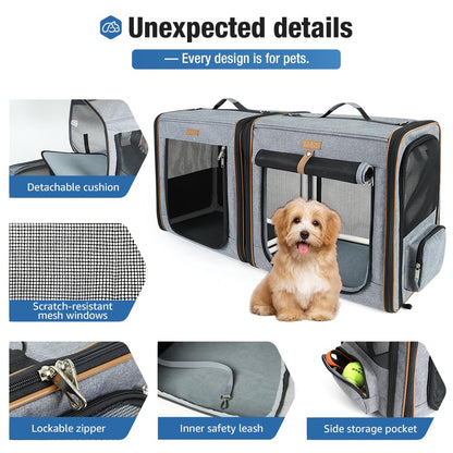 Lekereise Large Cat Carrier for 2 Cats, 2-in-1 Cat Travel Carrier