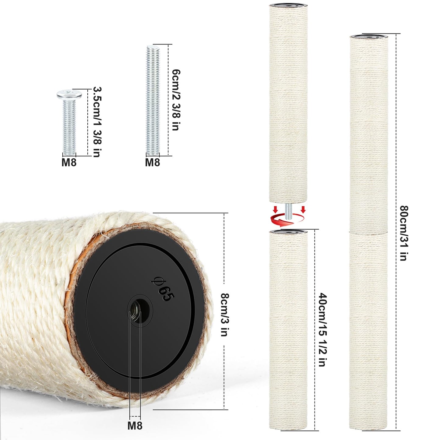 PETUOL 4 PCS M8 Cat Scratching Post Replacement, Sisal Pole Cat Tree
